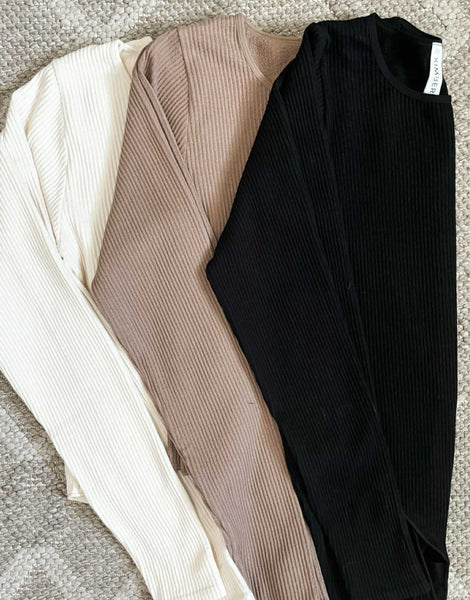 Juniper Long Sleeve Ribbed Bodysuit - Black - SIZE LARGE