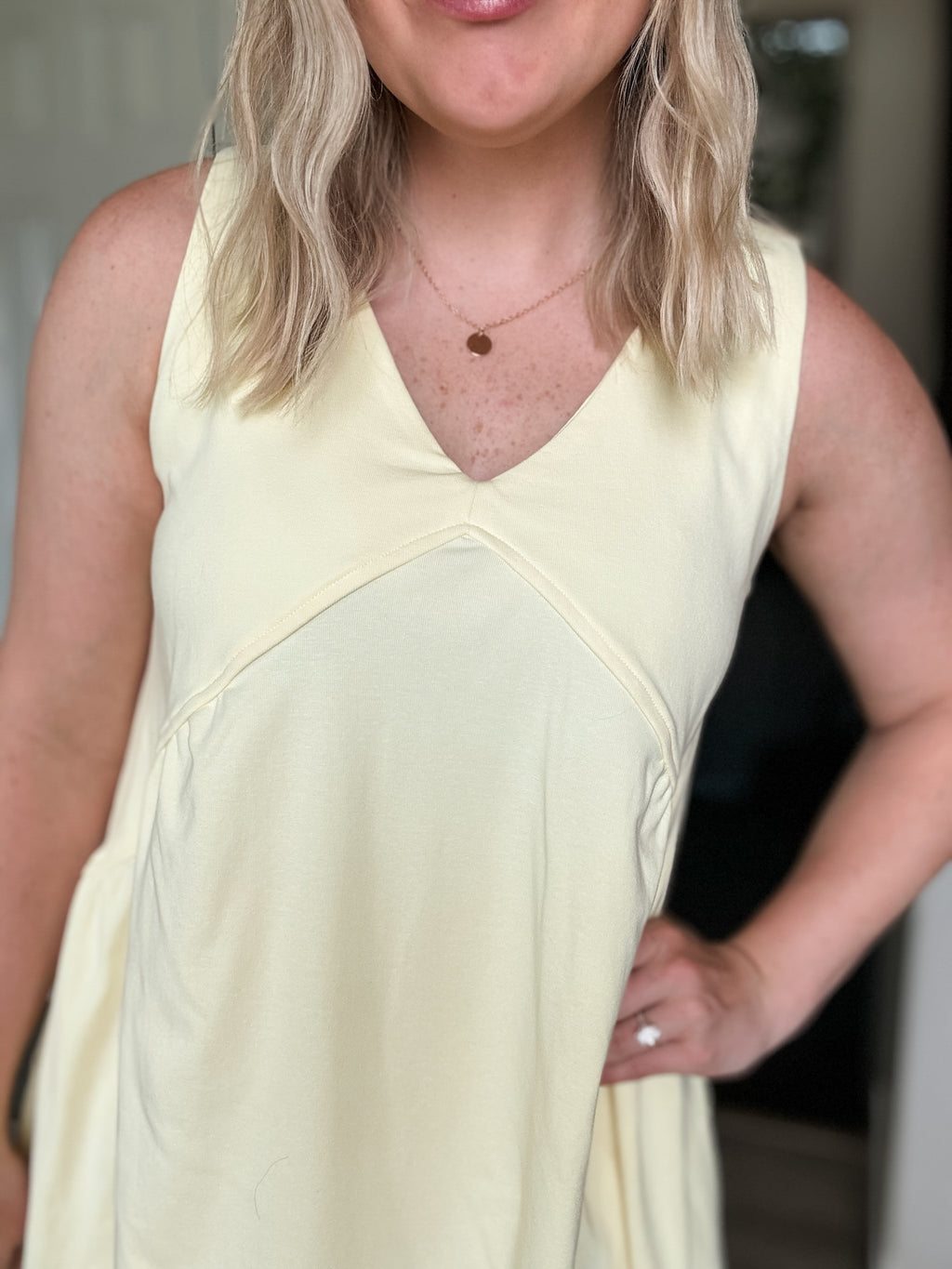 Sleeveless V Neck Mini Dress - Yellow