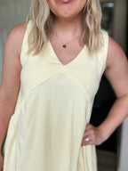 Sleeveless V Neck Mini Dress - Yellow