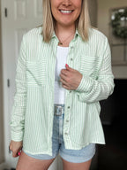 Eliana Stripe Button Up - Lime - SIZE SMALL