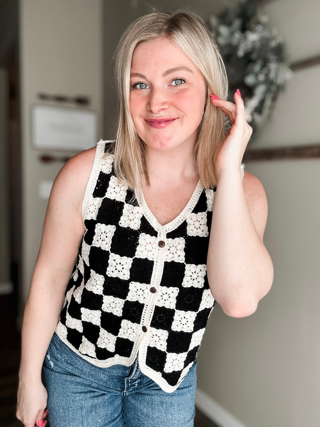 Ethel Crochet Checkered Vest