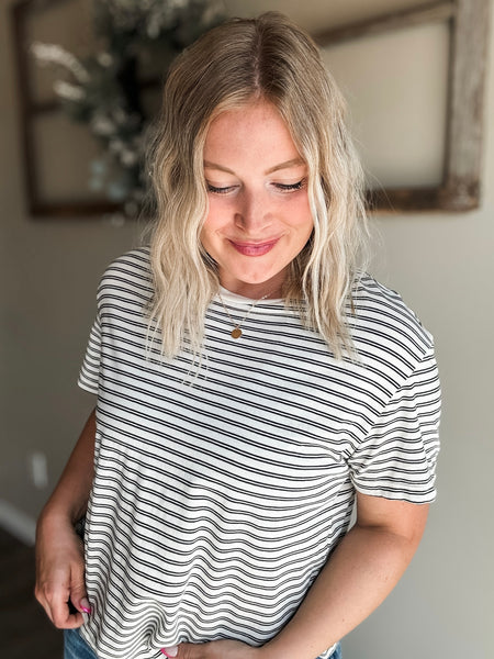 Jensen Stripe Basic Tee - Beige