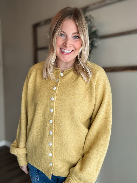 Roselle Button Front Cardigan - Mustard
