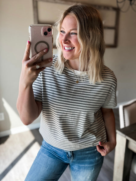 Jensen Stripe Basic Tee - Beige