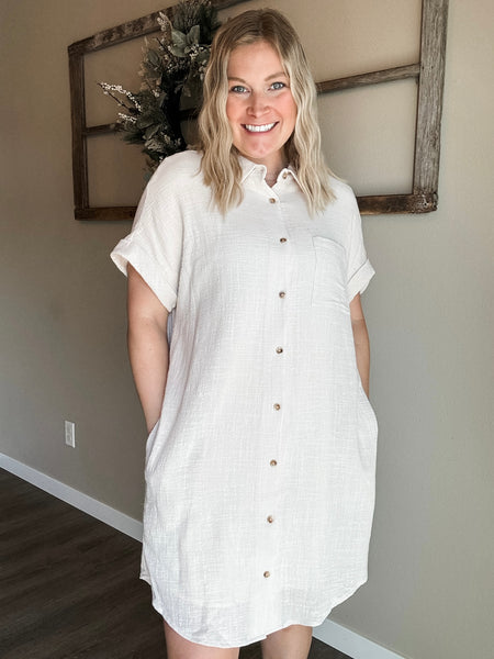 Positano Button Up Shirt Dress - Oatmeal