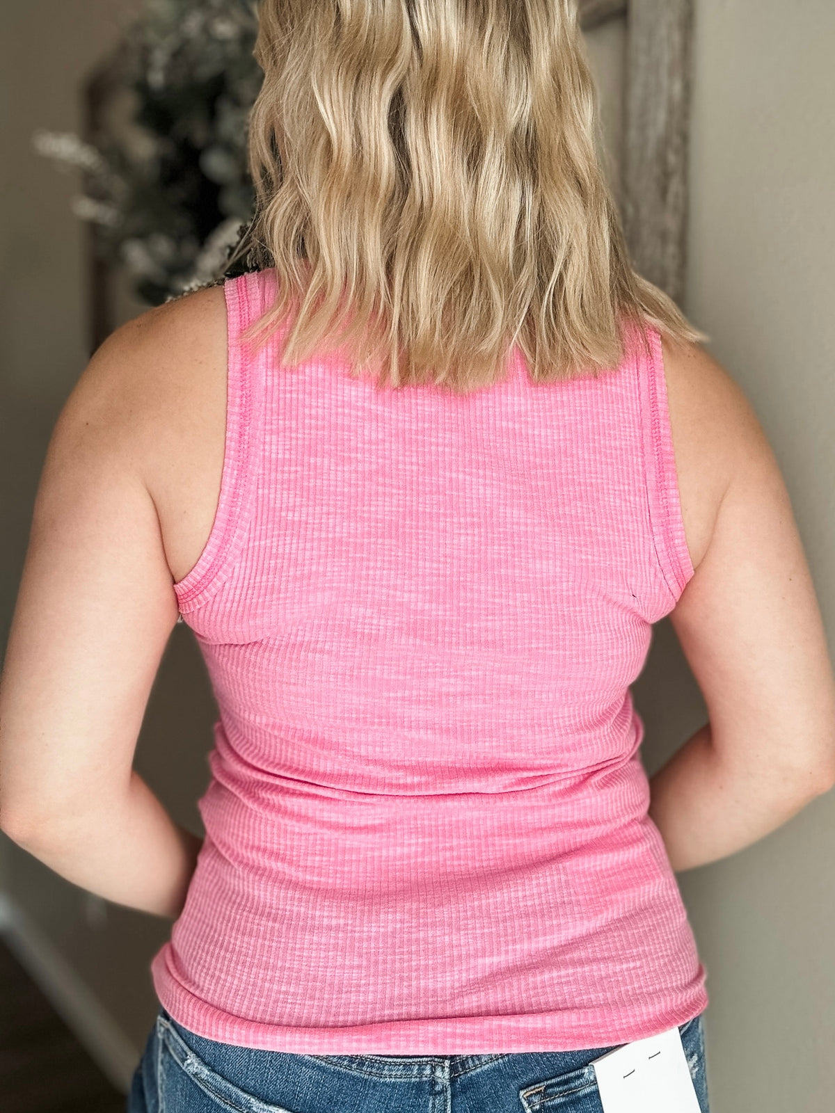 Nella Ribbed Button Tank - Light Pink