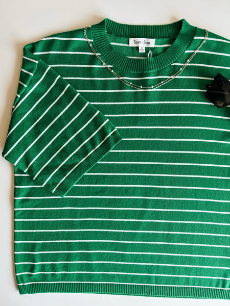 Karter Stripe Sweater Top - Green/White