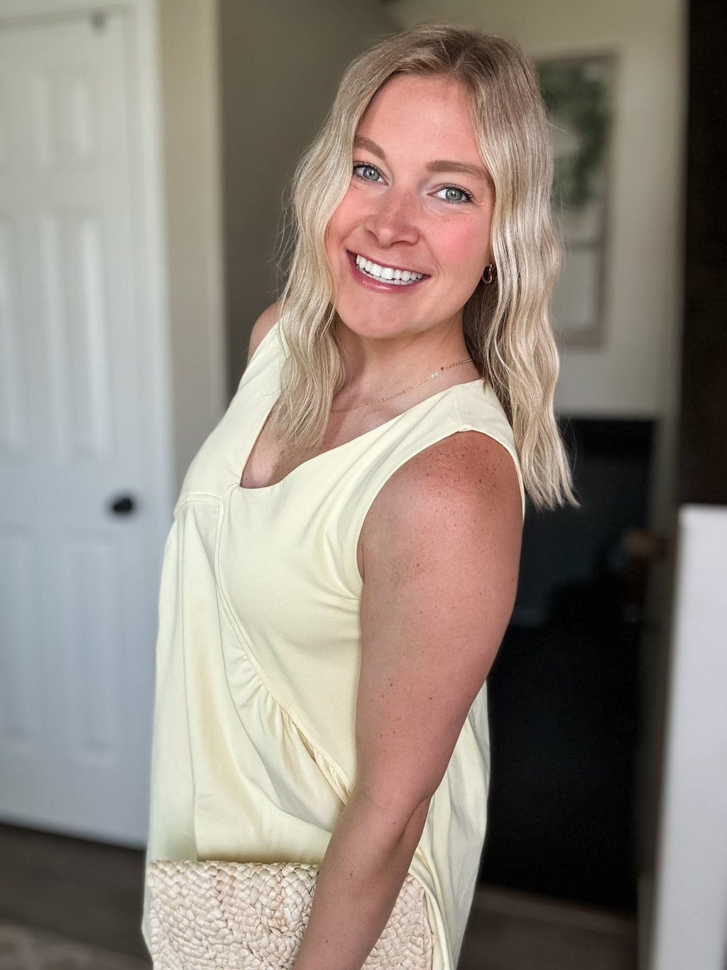 Sleeveless V Neck Mini Dress - Yellow
