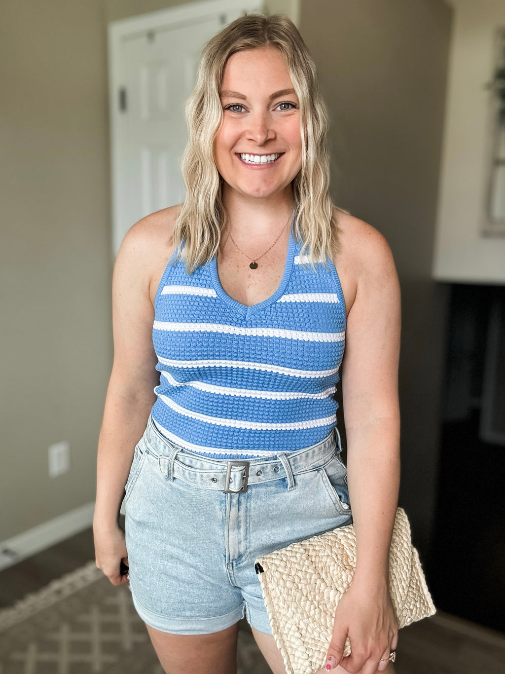 Striped Textured Knit Halter Top