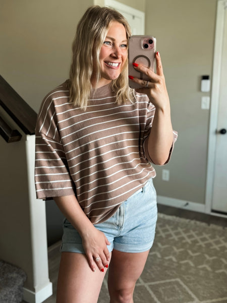 Karter Stripe Sweater Top - Taupe/White