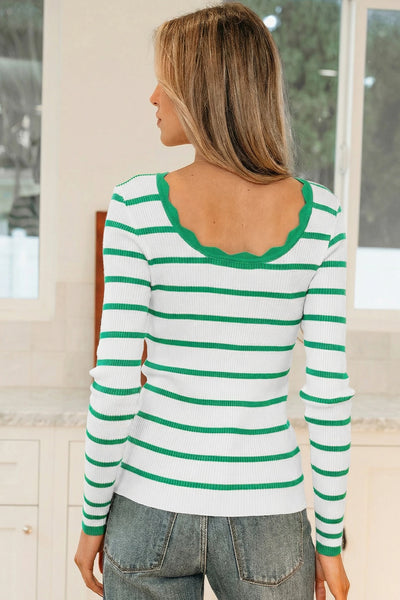 PREORDER Kolin Scalloped Stripe Long Sleeve