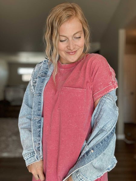 Raven Acid Wash Dress - Pink