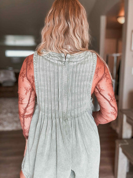 Nolia Denim Romper - Vintage Olive