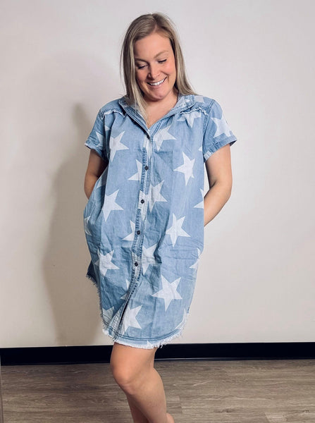 Star Denim Dress - SIZE MEDIUM