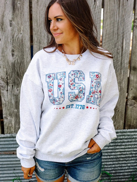 USA Floral Graphic Sweatshirt - SIZE LARGE