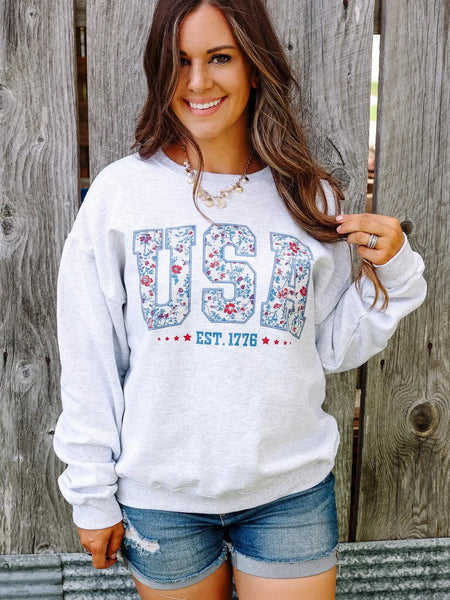 USA Floral Graphic Sweatshirt - SIZE LARGE