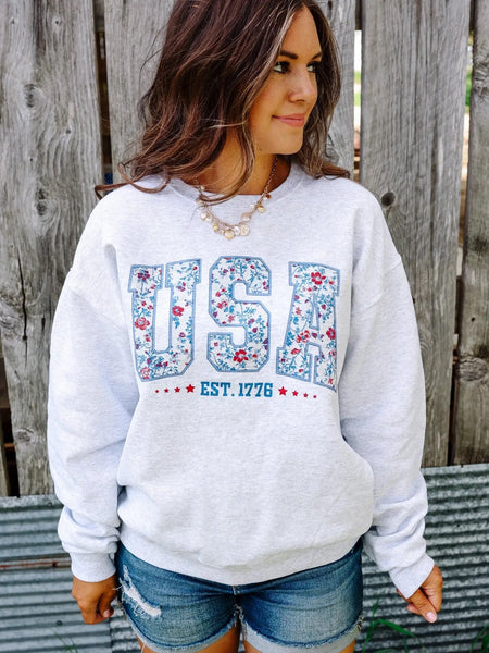 USA Floral Graphic Sweatshirt - SIZE LARGE