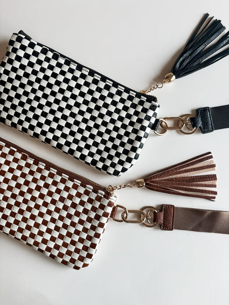 Moxie Checker Woven Wristlet - Black