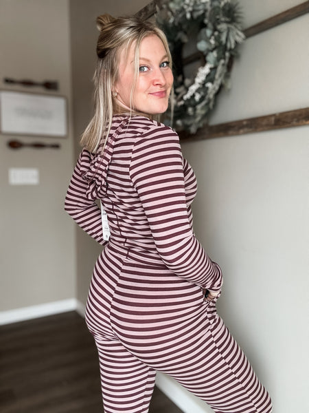 Megan Stripe Lounge Set - Burgundy