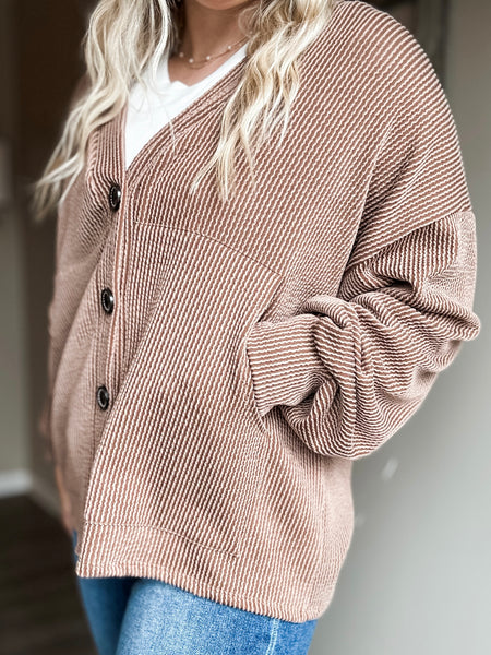 Perri Ribbed Cardigan - Chestnut