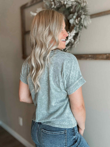 Emmeline Acid Wash Tee - Green - MEDIUM