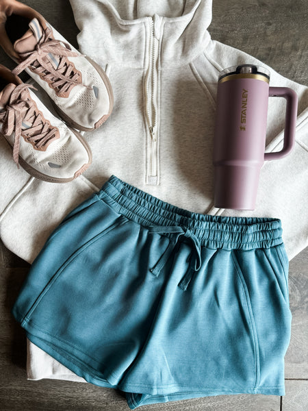 Greta Drawstring Waist Shorts - Teal