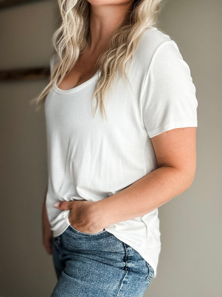 Becky Basic Bralette Tee - White - SIZE SMALL