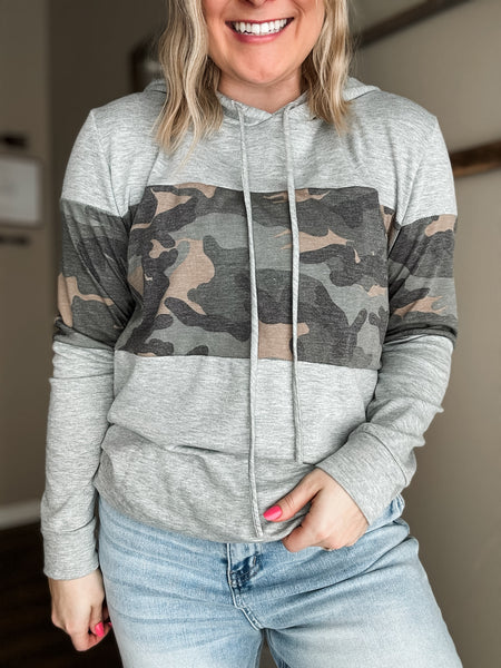 Holly Lightweight Camo Hoodie - Grey