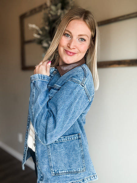PREORDER Memphys Leather Collar Denim Jacket