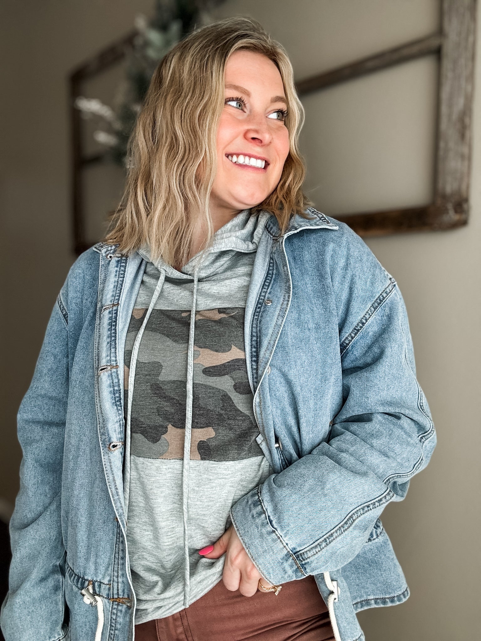 Holly Lightweight Camo Hoodie - Grey