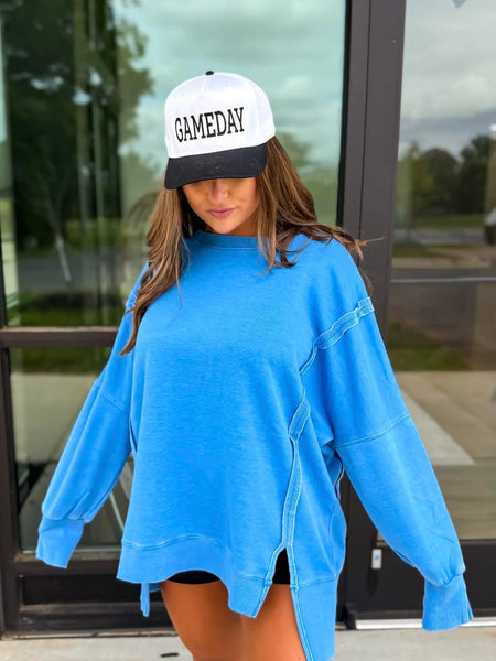 Marina Blue Double Slit Pullover - SIZE XL