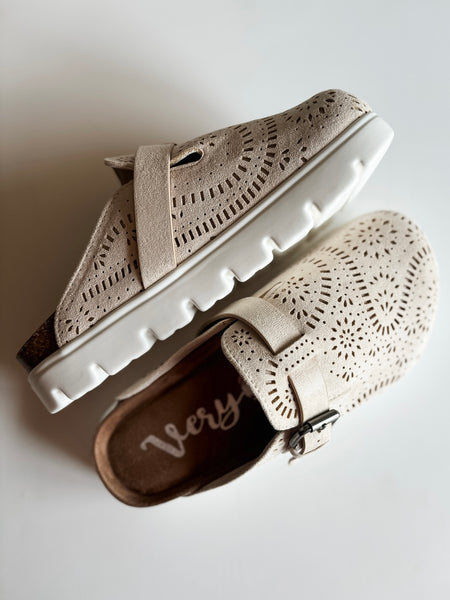 Laser Cutout Slip On Clog - Cream