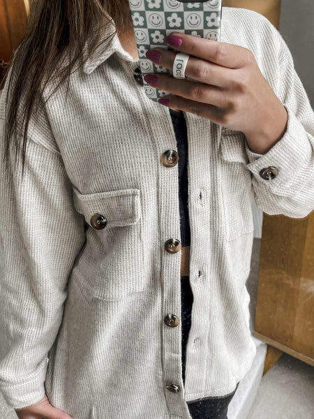 Elana Waffle Knit Shacket - Plus - Oatmeal - SIZE 2XL