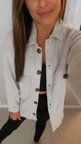 Elana Waffle Knit Shacket - Plus - Oatmeal - SIZE 2XL