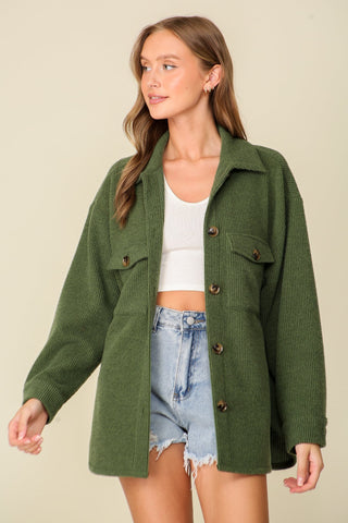 Elana Waffle Knit Shacket - Regular - Green