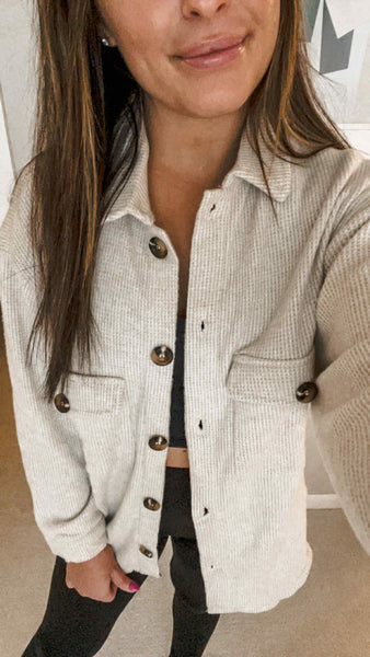 Elana Waffle Knit Shacket - Plus - Oatmeal - SIZE 2XL