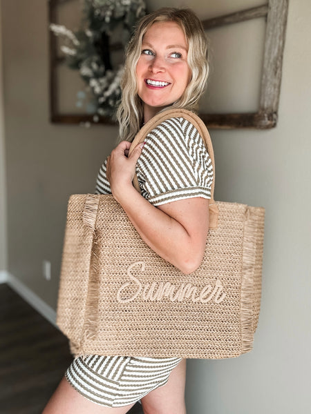 Summer Escape Straw Tote - Tan