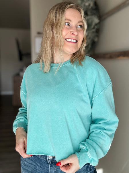 Brightside Cropped Crewneck - Turquoise