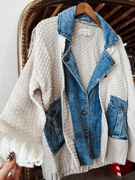 Kasey Denim Knit Jacket - SIZE MEDIUM