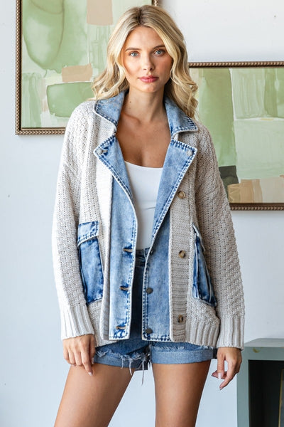 Kasey Denim Knit Jacket - SIZE MEDIUM