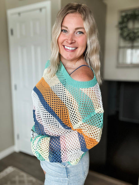 PREORDER Ocean Air Crochet Colorblock Sweater
