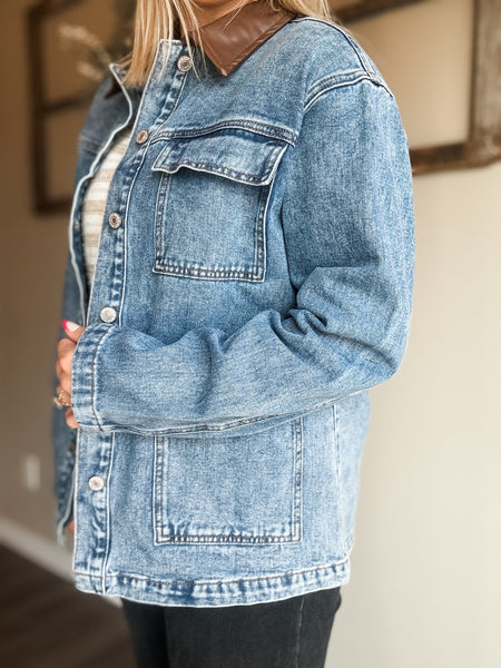 PREORDER Memphys Leather Collar Denim Jacket