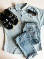 Rylan Stripe Denim Button Down Shirt - SIZE MEDIUM