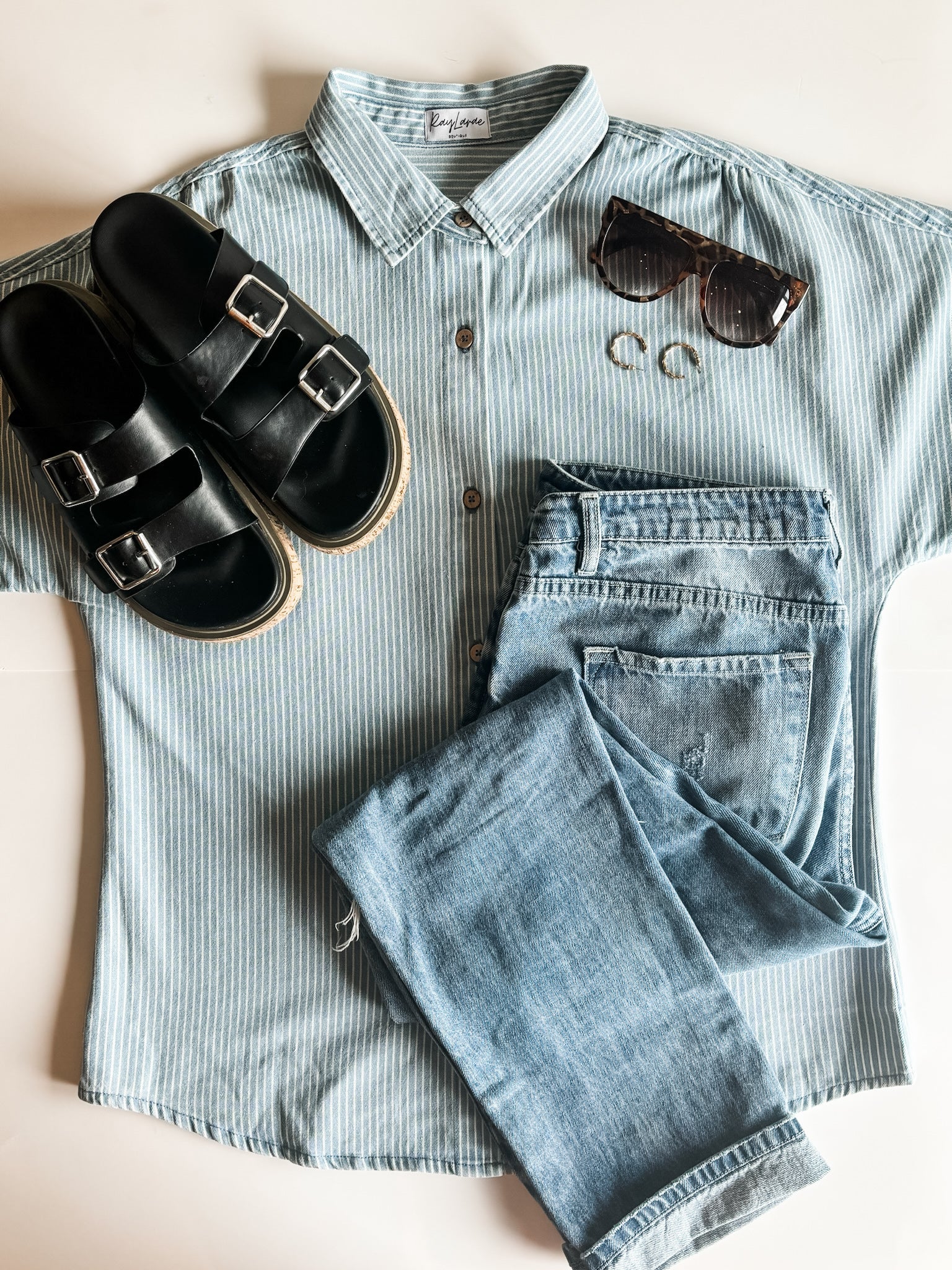 Rylan Stripe Denim Button Down Shirt - SIZE MEDIUM