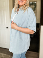Rylan Stripe Denim Button Down Shirt - SIZE MEDIUM