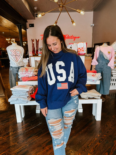 USA Flag Mockneck Pullover