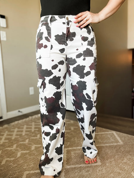 PREORDER Pasture Perfect Cow Print Denim Pant