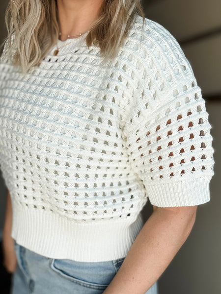 Alina Cropped Crochet Top - White