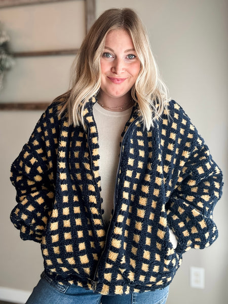 Vallie Fuzzy Sherpa Jacket - Navy