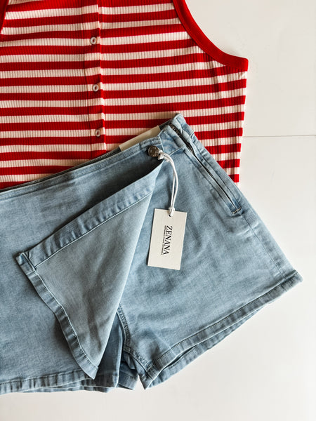 Abilene Wrap Front Denim Skort